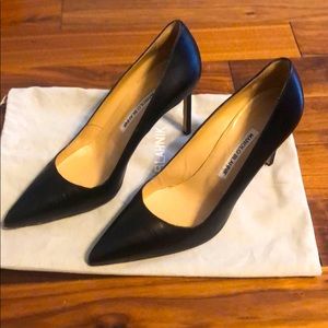 Manolo Blahnik black leather heels.